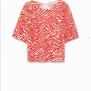 NEW Bimba y Lola Red tiger print linen shorts sleeve sweater S